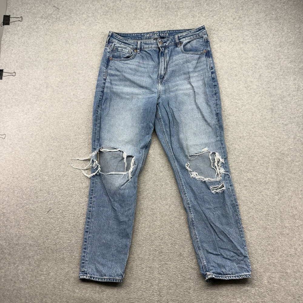 American Eagle Women's Size 14 Regular Mom Jeans Strigid Blue Denim